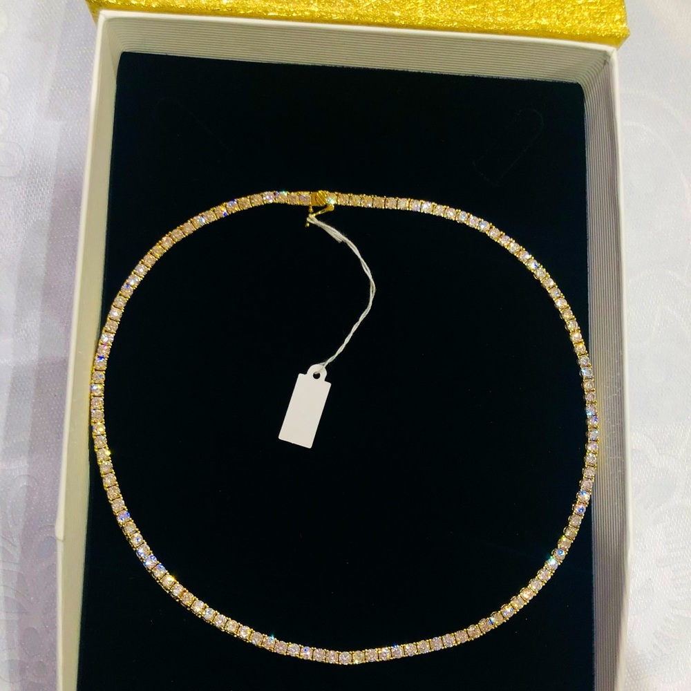 Stainless steel row tennis chain yg finish 18in4mm